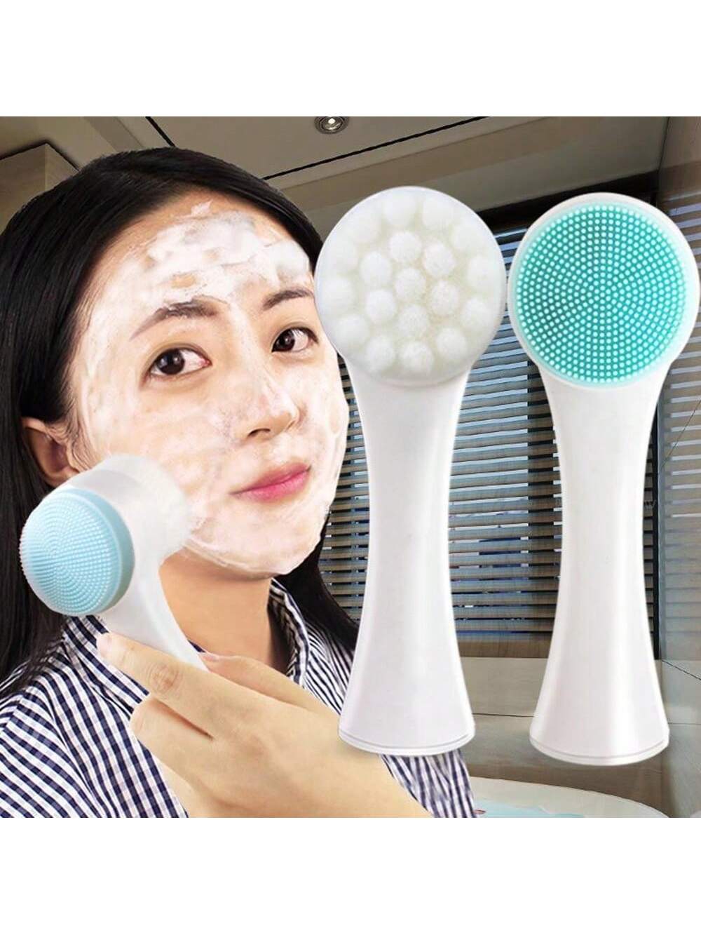 Facial Cleansing Brush, Dual-Sided Silicone Pore Cleanser, Manual Foam Maker Soft Bristle Face Scrubber for Massage