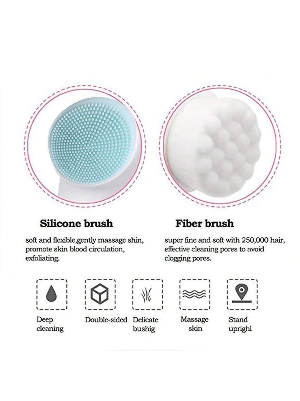 Facial Cleansing Brush, Dual-Sided Silicone Pore Cleanser, Manual Foam Maker Soft Bristle Face Scrubber for Massage