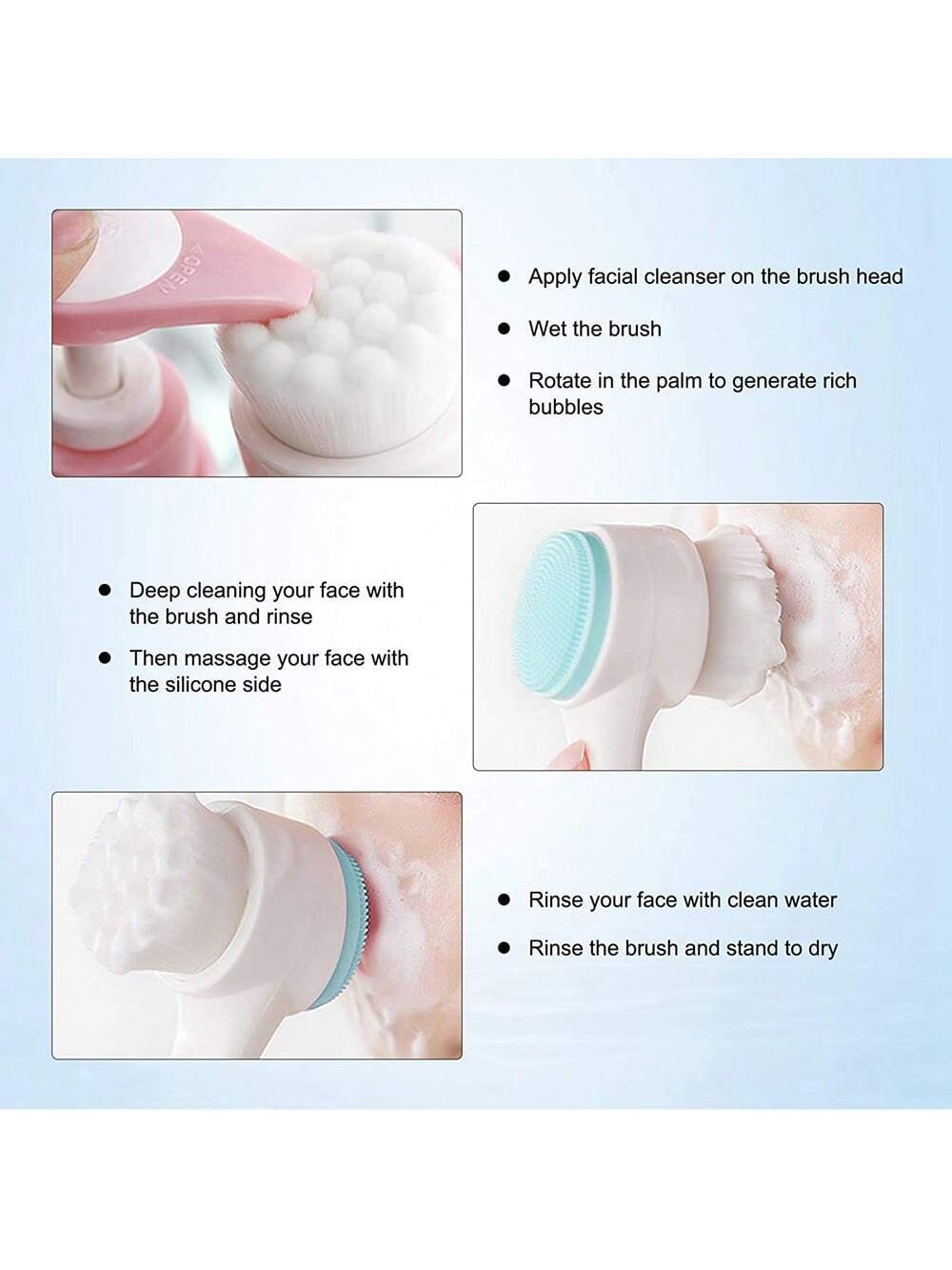 Facial Cleansing Brush, Dual-Sided Silicone Pore Cleanser, Manual Foam Maker Soft Bristle Face Scrubber for Massage