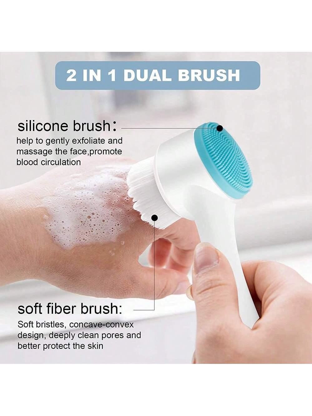 Facial Cleansing Brush, Dual-Sided Silicone Pore Cleanser, Manual Foam Maker Soft Bristle Face Scrubber for Massage