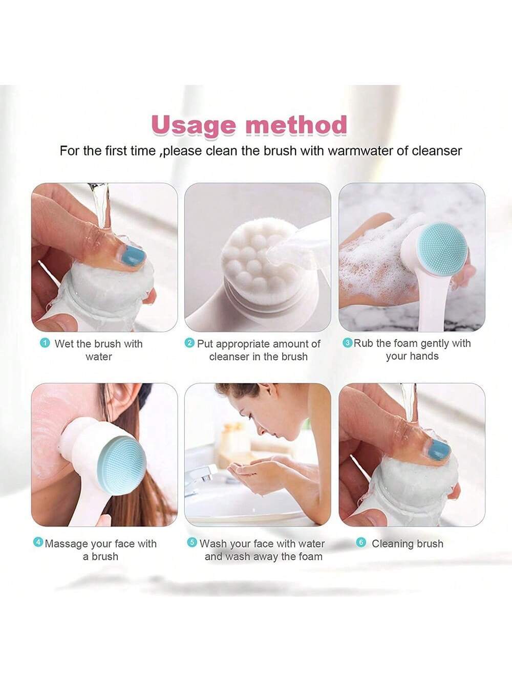 Facial Cleansing Brush, Dual-Sided Silicone Pore Cleanser, Manual Foam Maker Soft Bristle Face Scrubber for Massage