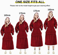 Thumbnail for Wearable Blanket Hoodie, Oversized Sweatshirt with Sleeves and Folding Giant Pocket, Warm and Cozy Big Sherpa Hoodie for Adult (Red, One Size)