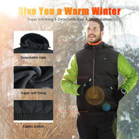 Thumbnail for Heated Vest for Mens and Womens with 10000Mah Battery Pack, Detachable Heated Hood Heating Clothing, 3 Temperature Levels Electrically Heated Jacket, Szie XL