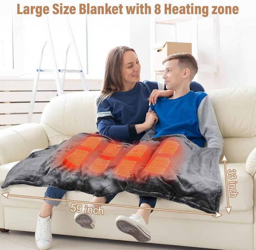 Heating Blanket Shawl,Wearable Electric Warming Blanket Poncho with 5000Mah Rechargeablebattery, 3-Temperature Settings, 59"X31"Portable Electric Flannel Throw for Home,Office Camping & Travel-Usb Powered Fall/Winter Holiday Gift Blanket Electric