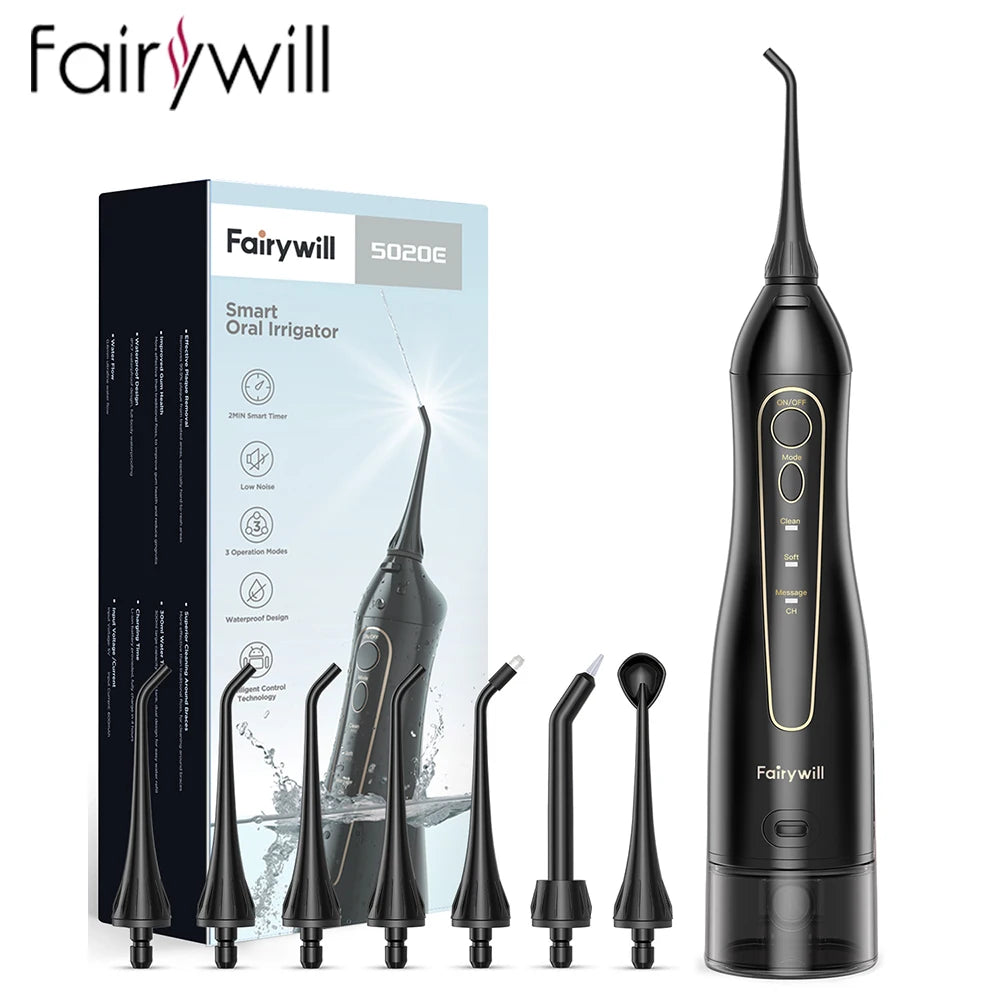 Fairywill Water Flossers for Teeth, 300ML Oral Irrigator, Rechargeable, Portable, Dental 3 Modes