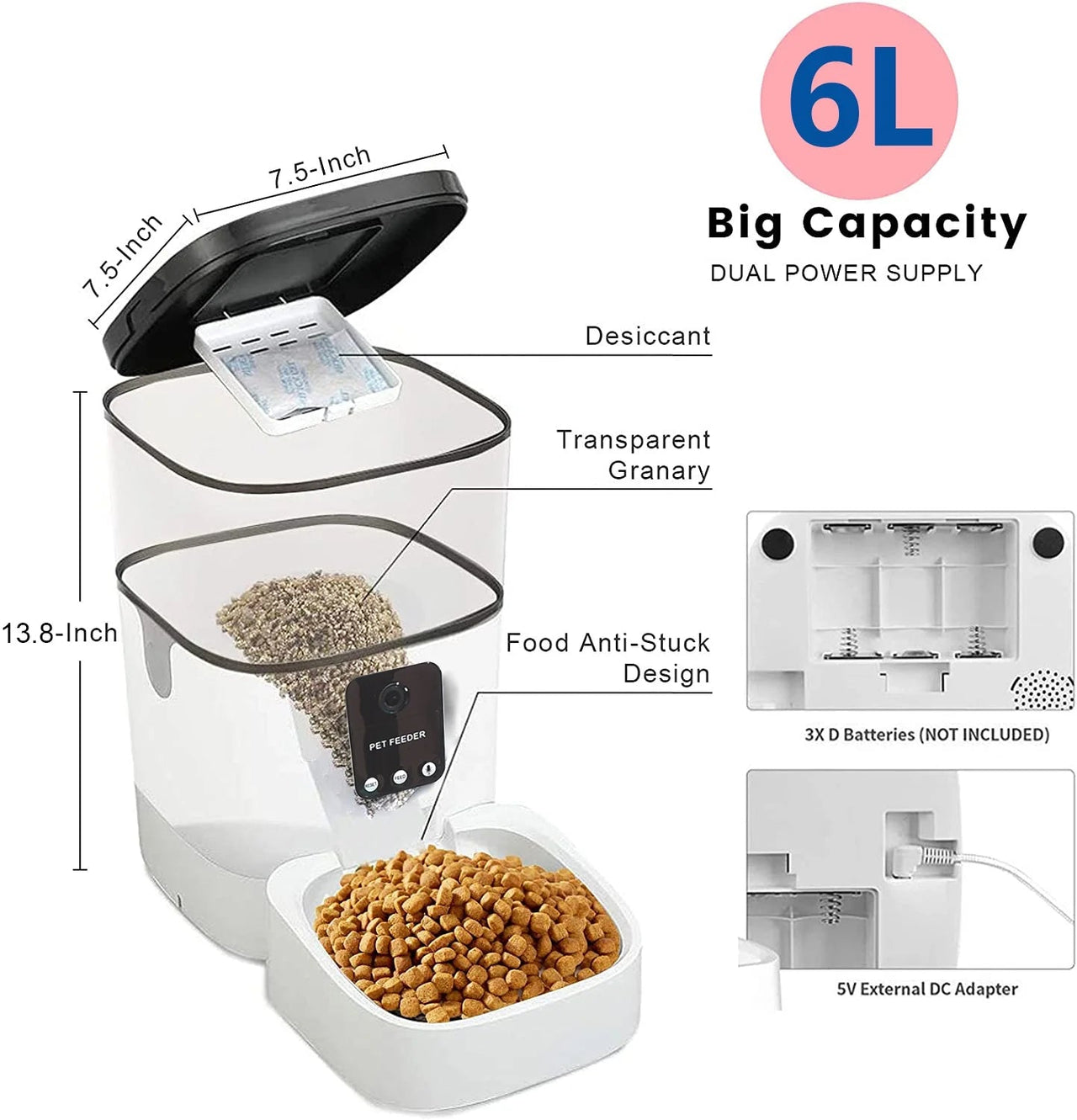 Automatic Pet Feeder with Camera and App Control - 6L Capacity, Voice Recorder, Timed Feeding, Dual Power Supply, Wifi Connectivity - Epic Trends and Gifts-Pet Feeder-Automatic Pet Feeder with Camera and App Control - 6L Capacity, Voice Recorder, Timed Feeding, Dual Power Supply, Wifi Connectivity