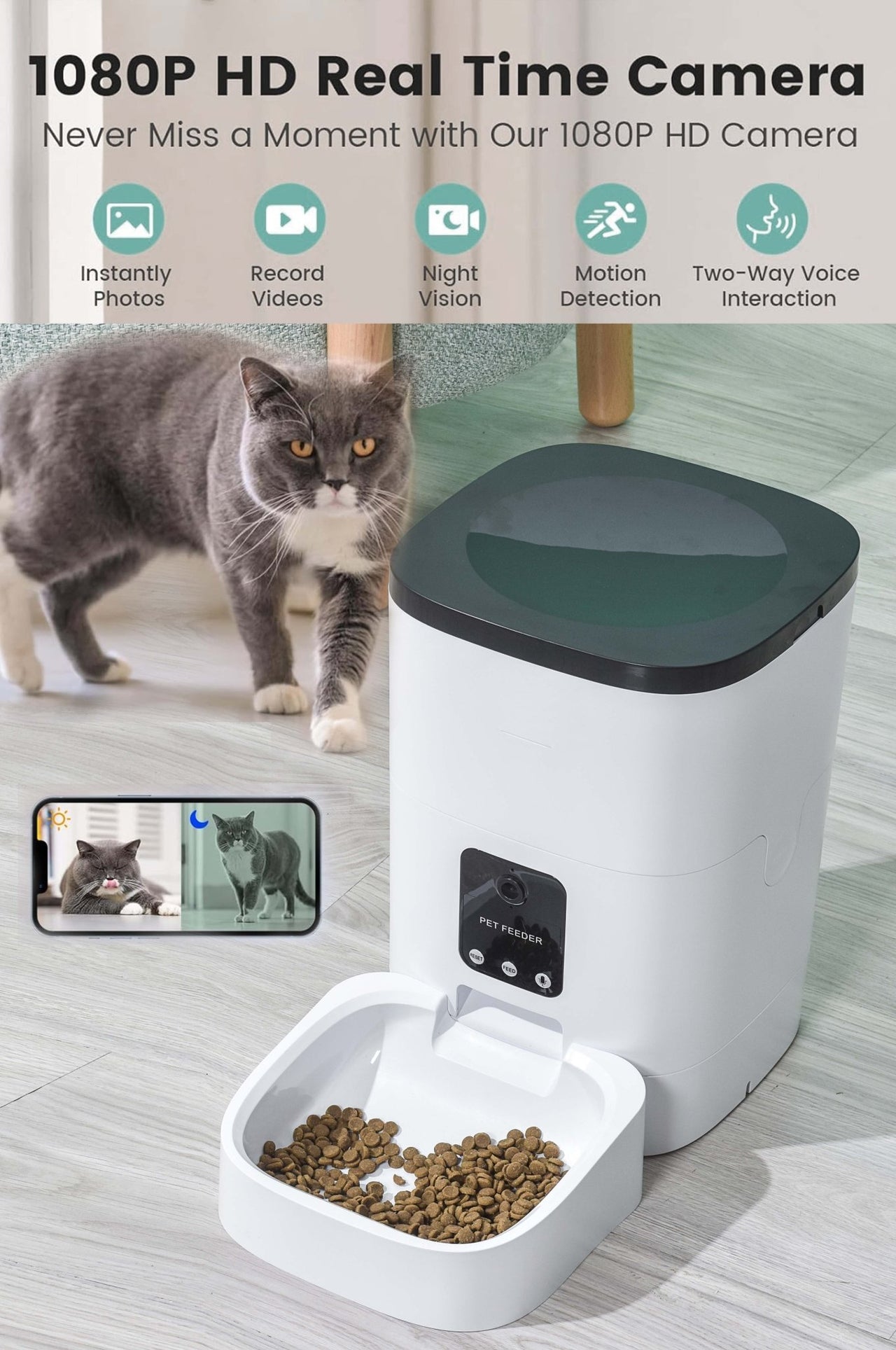 Automatic Pet Feeder with Camera and App Control - 6L Capacity, Voice Recorder, Timed Feeding, Dual Power Supply, Wifi Connectivity - Epic Trends and Gifts-Pet Feeder-Automatic Pet Feeder with Camera and App Control - 6L Capacity, Voice Recorder, Timed Feeding, Dual Power Supply, Wifi Connectivity