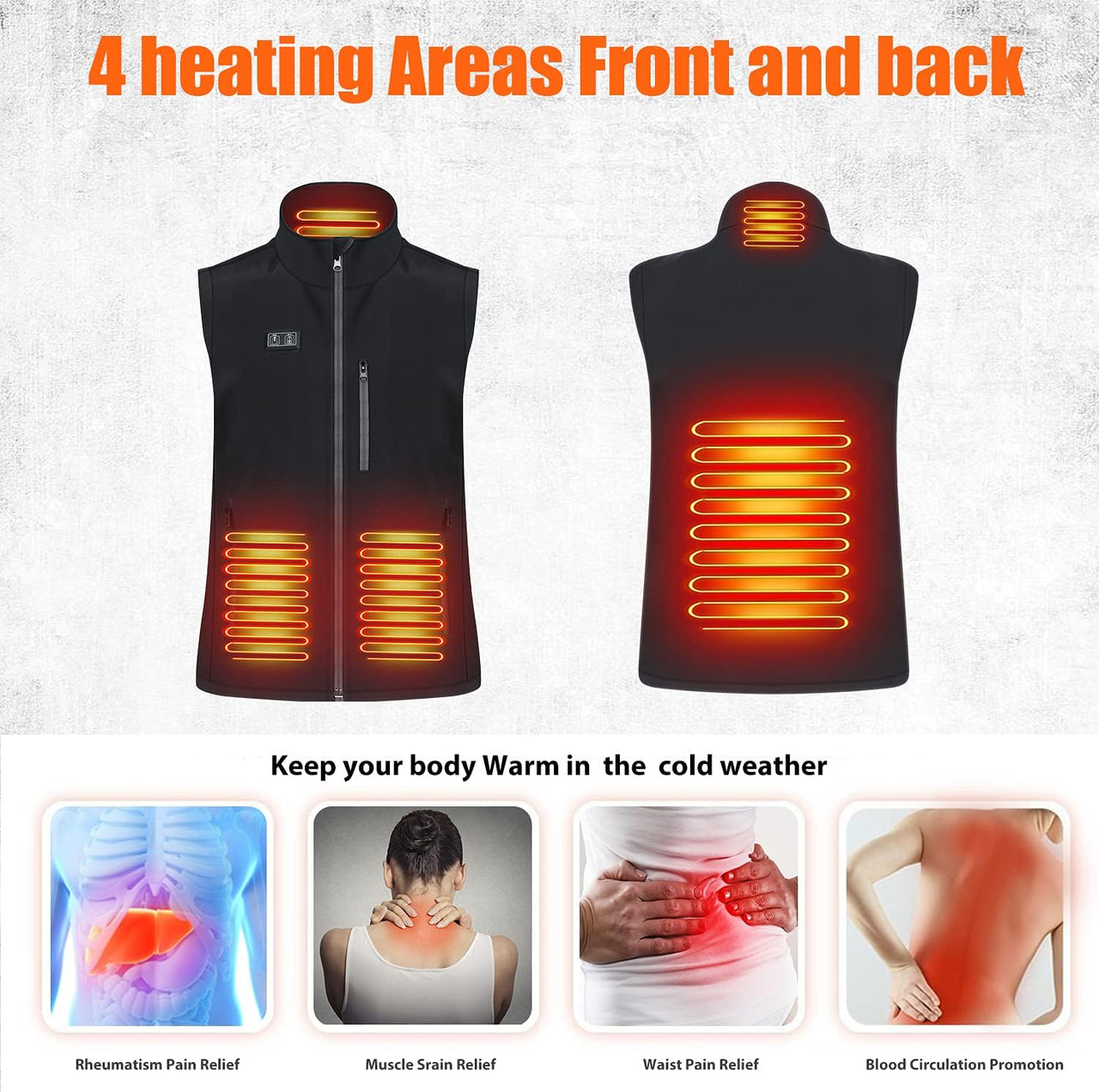 Heated Vest,Heating Vest Rechargeable,Warming Heated Jacket with 3 Heating Levels Unisex Battery Not Included