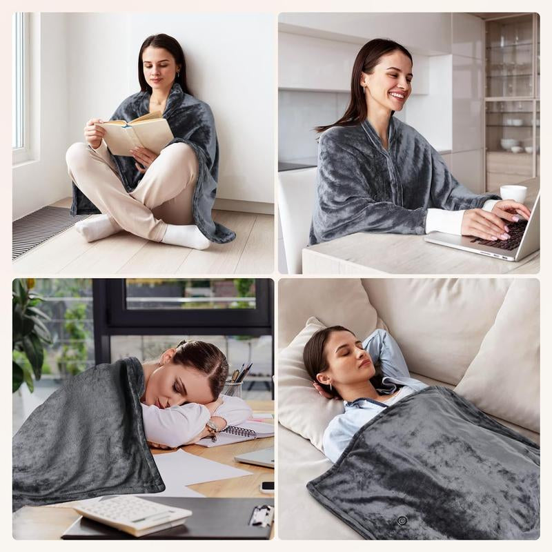 Heating Blanket Shawl,Wearable Electric Warming Blanket Poncho with 5000Mah Rechargeablebattery, 3-Temperature Settings, 59"X31"Portable Electric Flannel Throw for Home,Office Camping & Travel-Usb Powered Fall/Winter Holiday Gift Blanket Electric