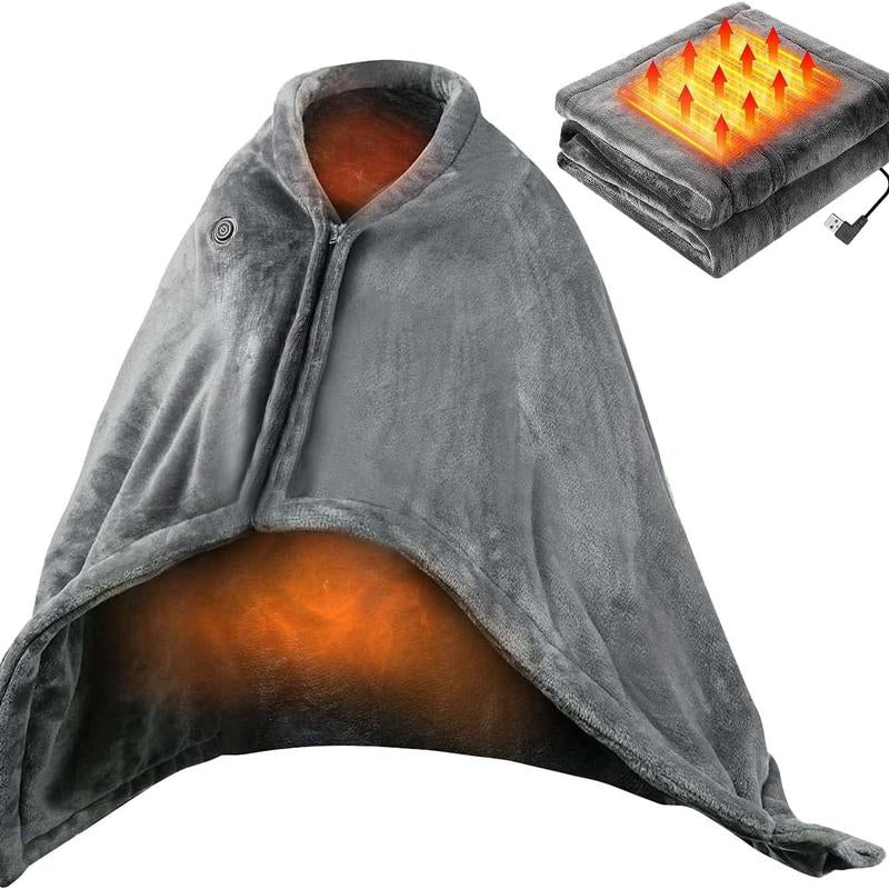 Heating Blanket Shawl,Wearable Electric Warming Blanket Poncho with 5000Mah Rechargeablebattery, 3-Temperature Settings, 59"X31"Portable Electric Flannel Throw for Home,Office Camping & Travel-Usb Powered Fall/Winter Holiday Gift Blanket Electric