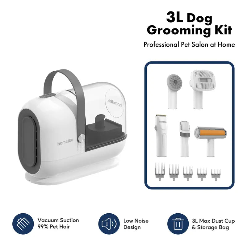 Homeika Dog Grooming Kit, 3L Vacuum with 99% Suction Power, Silent Pet Vacuum Groomer, Dog and Cat Brush