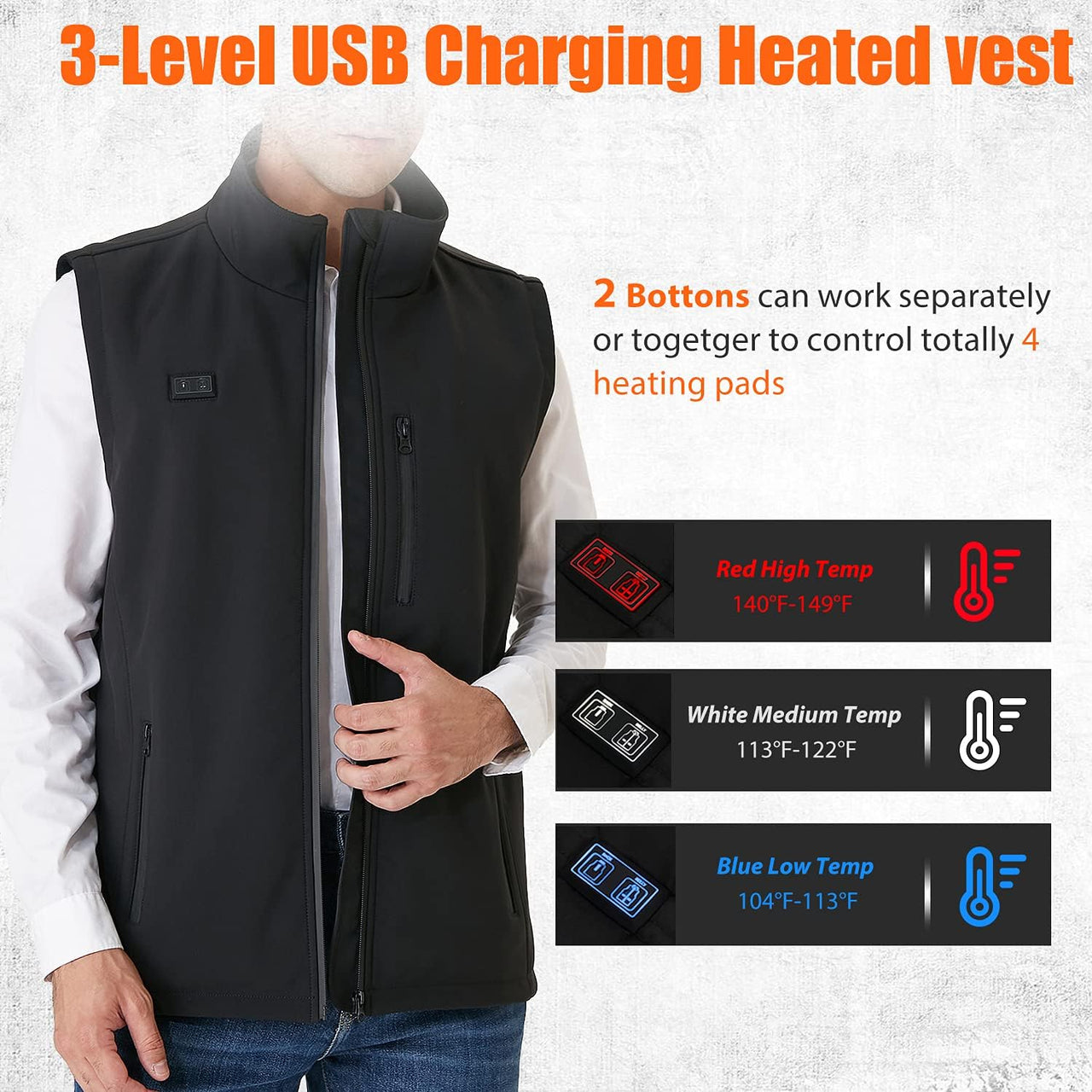 Heated Vest,Heating Vest Rechargeable,Warming Heated Jacket with 3 Heating Levels Unisex Battery Not Included