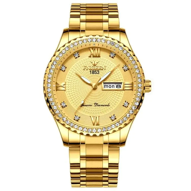 Waterproof Gold Men's Watch, Classic, Stainless Steel Quartz Analog