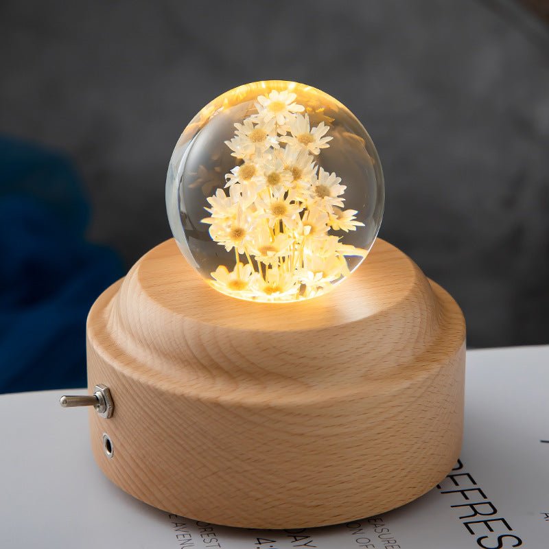 LED Night Light, Flower Crystal Ball, Children Night Lamp With Wooden Base - Epic Trends and Gifts-LED Night Light Flower Crystal Ball Chil-LED Night Light, Flower Crystal Ball, Children Night Lamp With Wooden Base