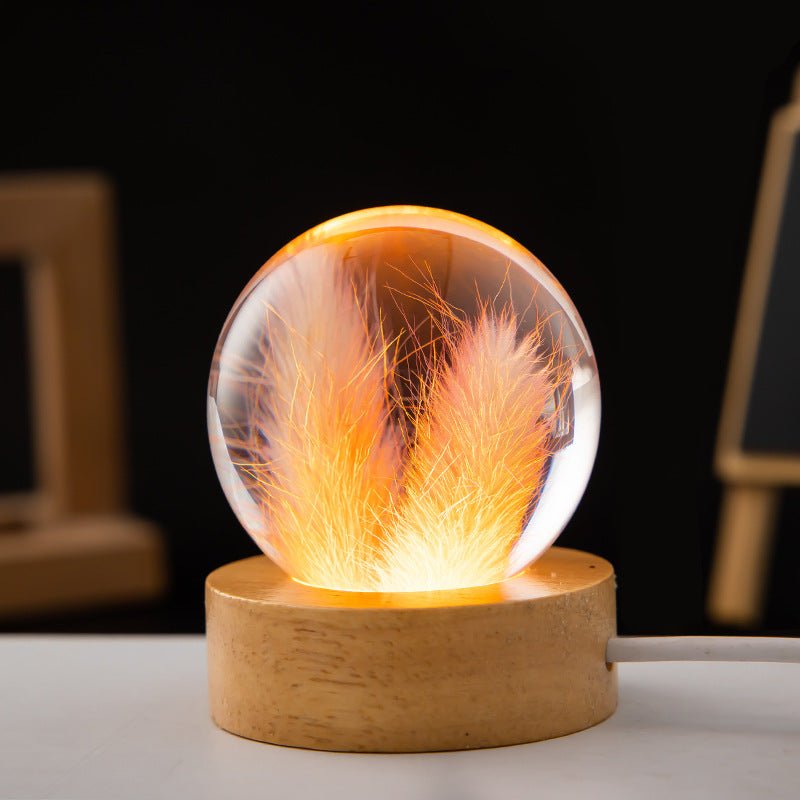 LED Night Light, Flower Crystal Ball, Children Night Lamp With Wooden Base - Epic Trends and Gifts-LED Night Light Flower Crystal Ball Chil-LED Night Light, Flower Crystal Ball, Children Night Lamp With Wooden Base