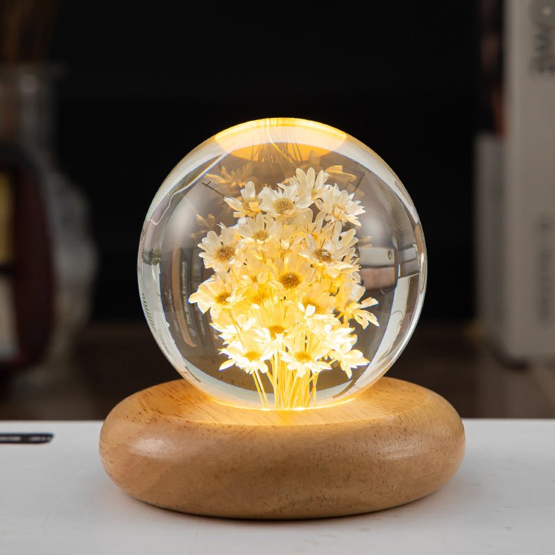 LED Night Light, Flower Crystal Ball, Children Night Lamp With Wooden Base - Epic Trends and Gifts-LED Night Light Flower Crystal Ball Chil-LED Night Light, Flower Crystal Ball, Children Night Lamp With Wooden Base