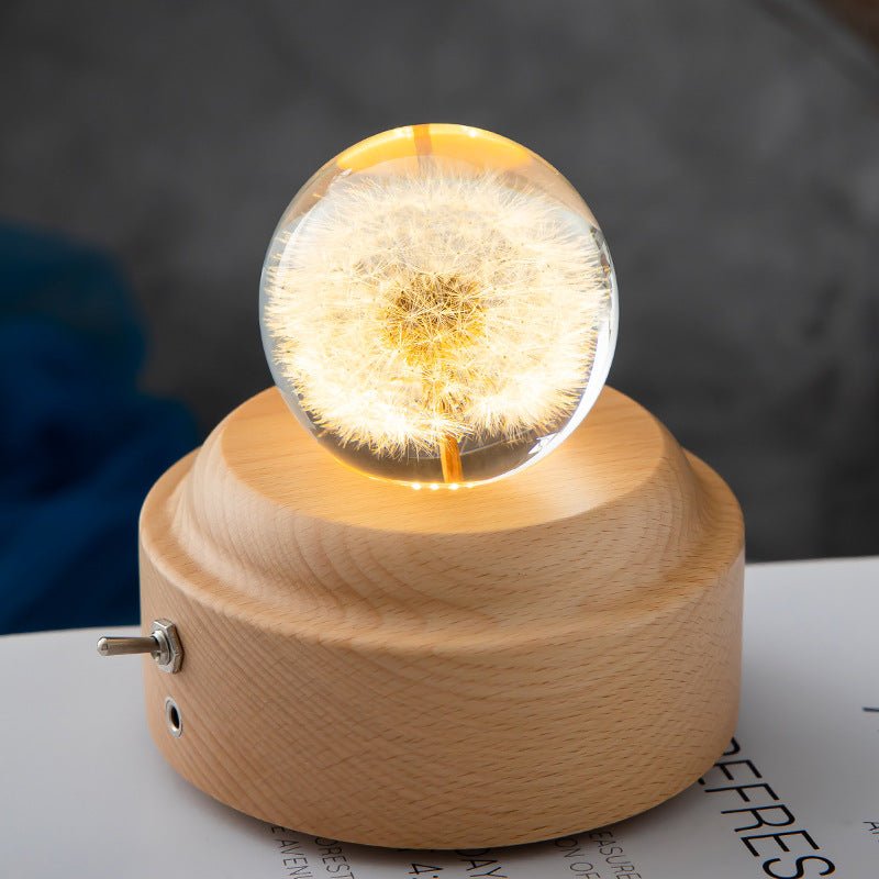 LED Night Light, Flower Crystal Ball, Children Night Lamp With Wooden Base - Epic Trends and Gifts-LED Night Light Flower Crystal Ball Chil-LED Night Light, Flower Crystal Ball, Children Night Lamp With Wooden Base