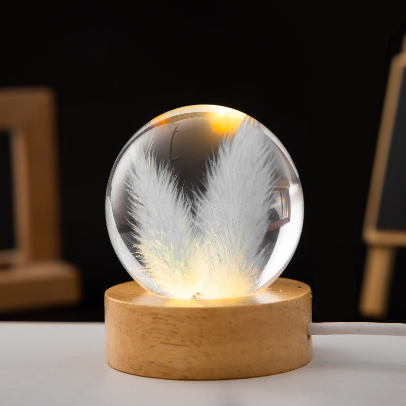 LED Night Light, Flower Crystal Ball, Children Night Lamp With Wooden Base - Epic Trends and Gifts-LED Night Light Flower Crystal Ball Chil-LED Night Light, Flower Crystal Ball, Children Night Lamp With Wooden Base