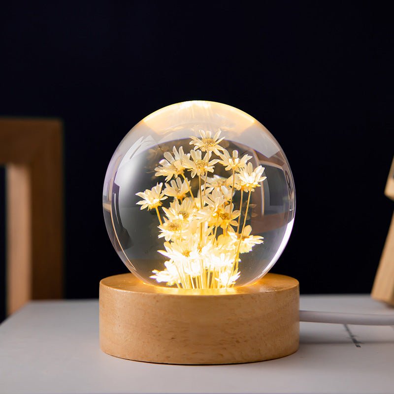 LED Night Light, Flower Crystal Ball, Children Night Lamp With Wooden Base - Epic Trends and Gifts-LED Night Light Flower Crystal Ball Chil-LED Night Light, Flower Crystal Ball, Children Night Lamp With Wooden Base