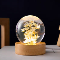 Thumbnail for LED Night Light, Flower Crystal Ball, Children Night Lamp With Wooden Base - Epic Trends and Gifts-LED Night Light Flower Crystal Ball Chil-LED Night Light, Flower Crystal Ball, Children Night Lamp With Wooden Base