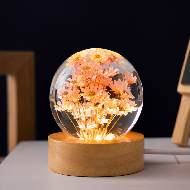 LED Night Light, Flower Crystal Ball, Children Night Lamp With Wooden Base - Epic Trends and Gifts-LED Night Light Flower Crystal Ball Chil-LED Night Light, Flower Crystal Ball, Children Night Lamp With Wooden Base