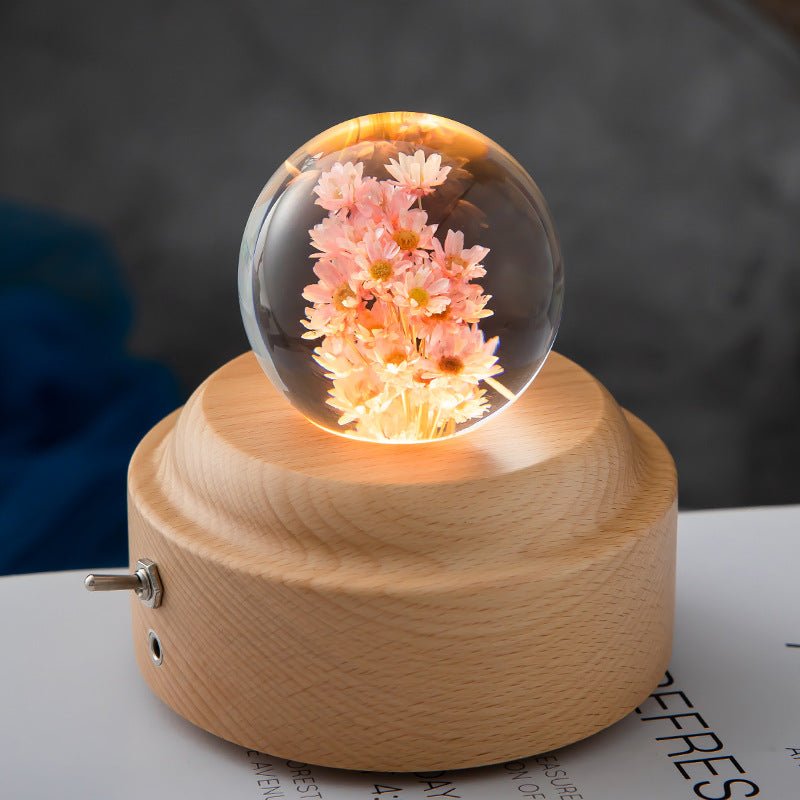 LED Night Light, Flower Crystal Ball, Children Night Lamp With Wooden Base - Epic Trends and Gifts-LED Night Light Flower Crystal Ball Chil-LED Night Light, Flower Crystal Ball, Children Night Lamp With Wooden Base