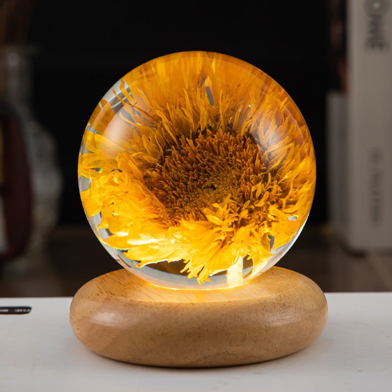 LED Night Light, Flower Crystal Ball, Children Night Lamp With Wooden Base - Epic Trends and Gifts-LED Night Light Flower Crystal Ball Chil-LED Night Light, Flower Crystal Ball, Children Night Lamp With Wooden Base