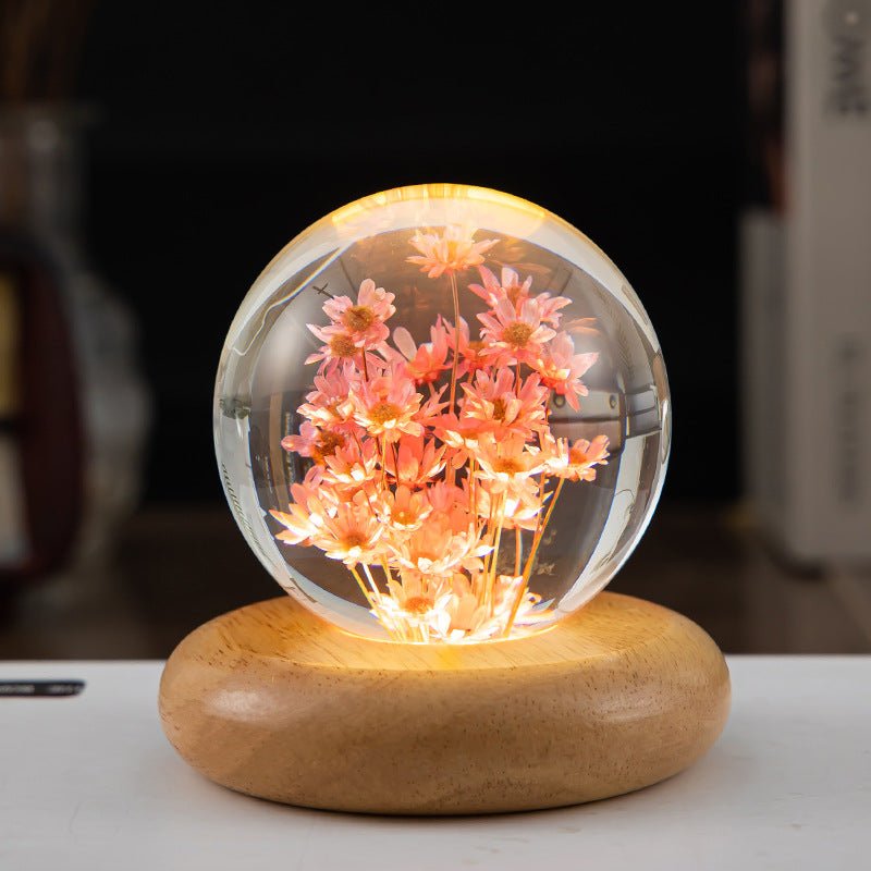 LED Night Light, Flower Crystal Ball, Children Night Lamp With Wooden Base - Epic Trends and Gifts-LED Night Light Flower Crystal Ball Chil-LED Night Light, Flower Crystal Ball, Children Night Lamp With Wooden Base