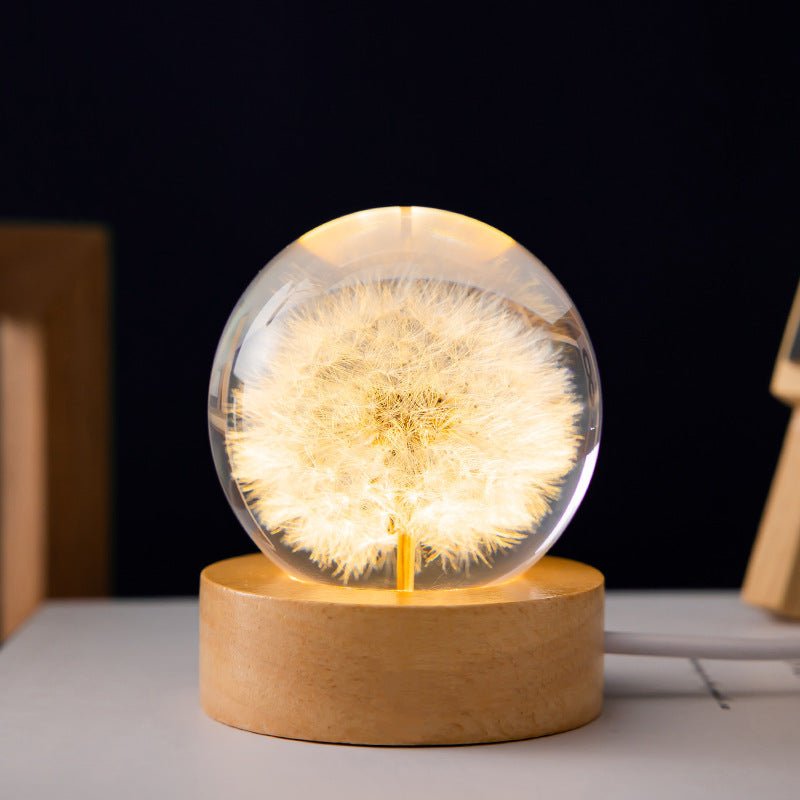 LED Night Light, Flower Crystal Ball, Children Night Lamp With Wooden Base - Epic Trends and Gifts-LED Night Light Flower Crystal Ball Chil-LED Night Light, Flower Crystal Ball, Children Night Lamp With Wooden Base