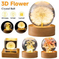 Thumbnail for LED Night Light, Flower Crystal Ball, Children Night Lamp With Wooden Base - Epic Trends and Gifts-LED Night Light Flower Crystal Ball Chil-LED Night Light, Flower Crystal Ball, Children Night Lamp With Wooden Base