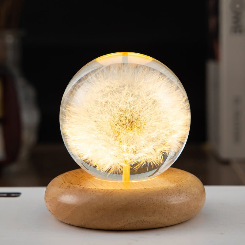 LED Night Light, Flower Crystal Ball, Children Night Lamp With Wooden Base - Epic Trends and Gifts-LED Night Light Flower Crystal Ball Chil-LED Night Light, Flower Crystal Ball, Children Night Lamp With Wooden Base